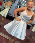 Spaghetti Strap blue pleated short cocktail dress homecoming dress a line bridal dress