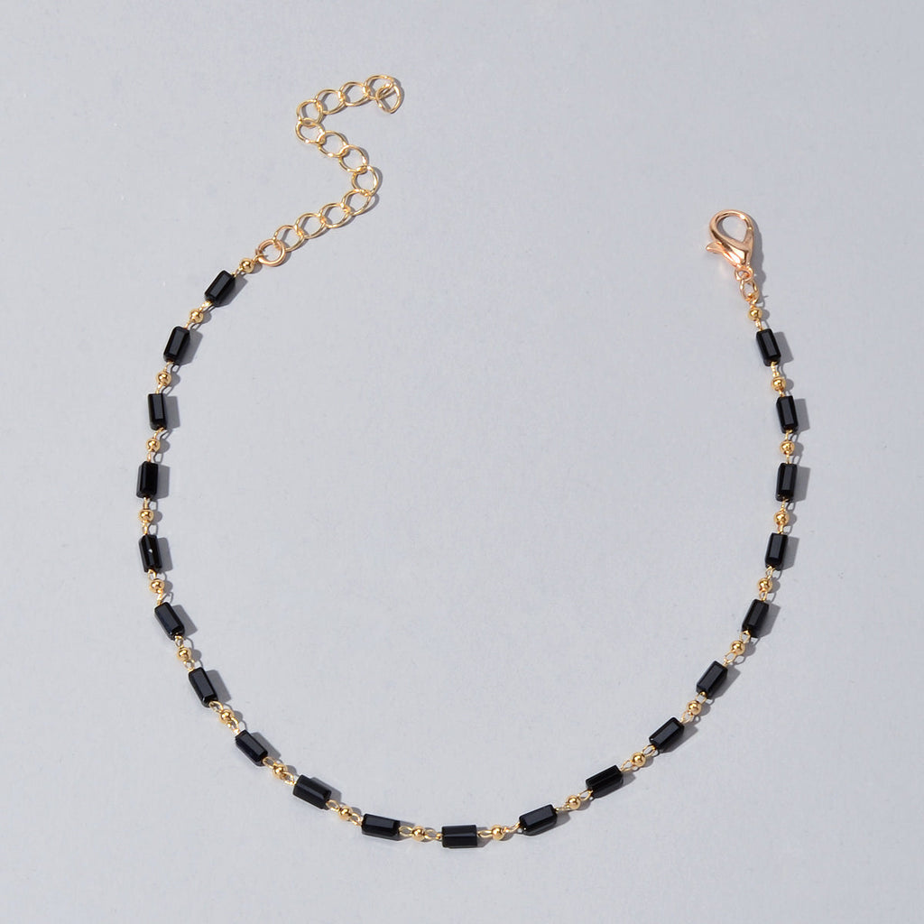 1 pc Foot Beach Jewellery Gold Chain Handmade Black Beads Anklet