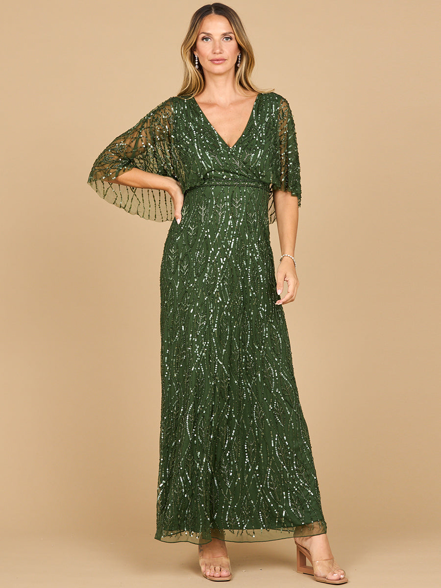 Beaded Gown with Cape Sleeves