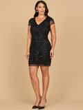 Lara 28872 - Cap Sleeve Beaded Sparkling Cocktail Dress