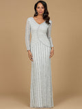 Long Sleeve Linear Beaded Gown