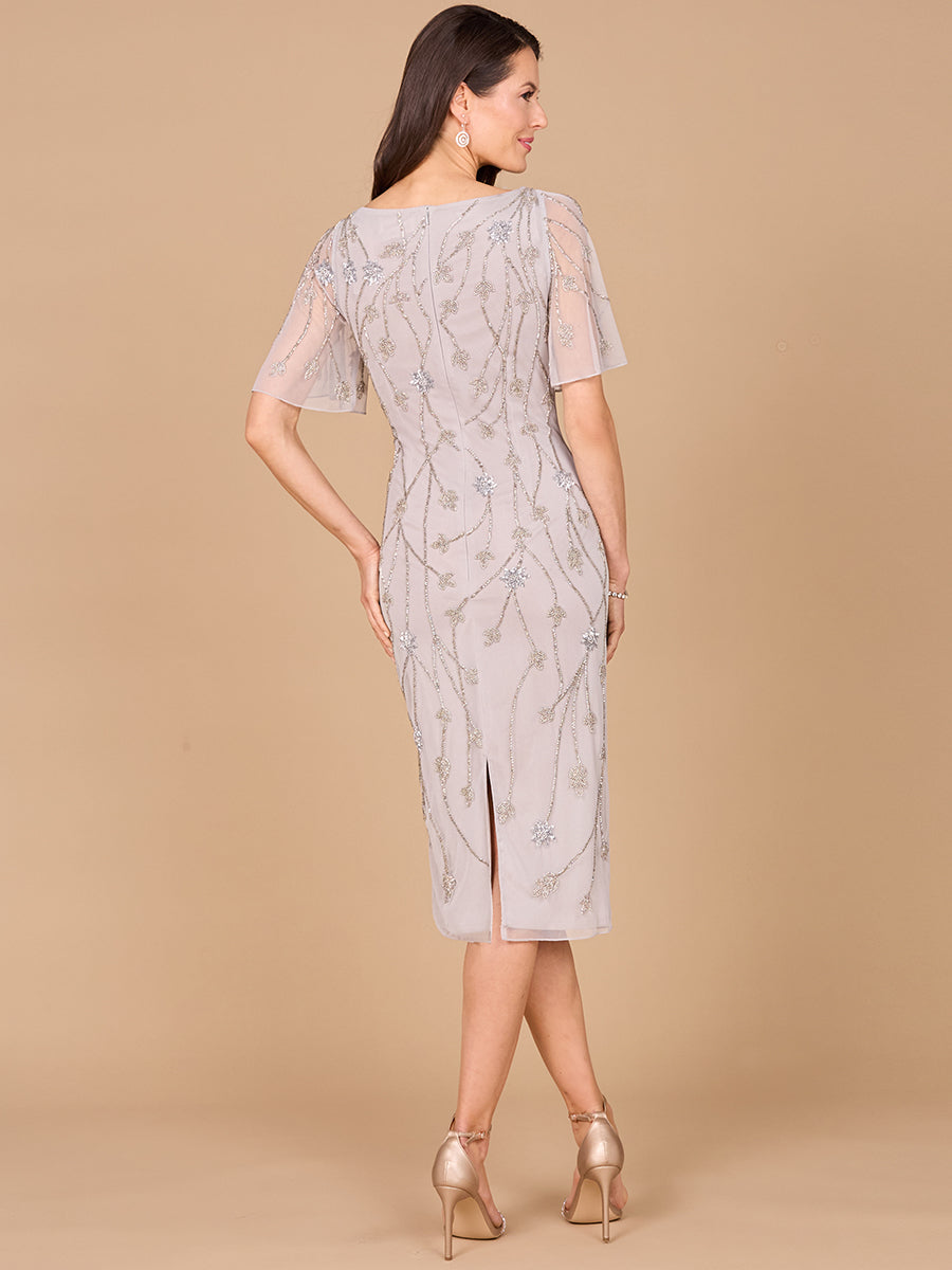 Beaded Midi Dress with Cape Sleeves
