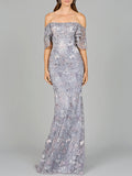 Elegant Off Shoulder Embellished Gown