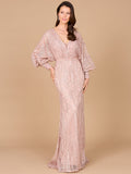 Long Bishop Sleeve Lace Gown