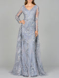 Lace Long Sleeve Gown with Overskirt