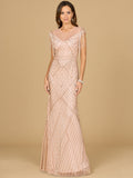 Beaded Fringe Illusion Dress with Cap Sleeves