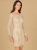 Long Sleeve Cocktail Dress with Illusion Neckline