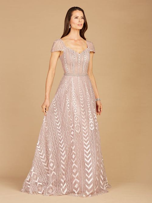 Cap Sleeve Beaded Lace Ballgown