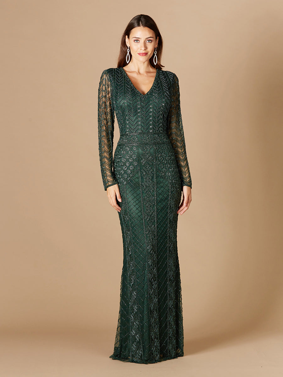 Long Sleeve Beaded Dress