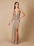 Lara 29499 - Embellished Long Dress with Thigh High Slit