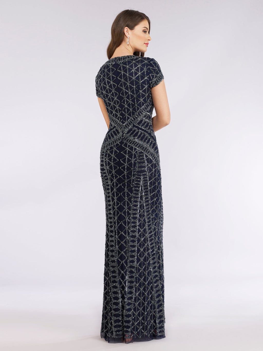 Lara 29746 - Beaded V-Neckline Dress with Cap Sleeves