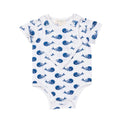 Smart Short Sleeve Baby Bodysuit + Bib - Blue Whale