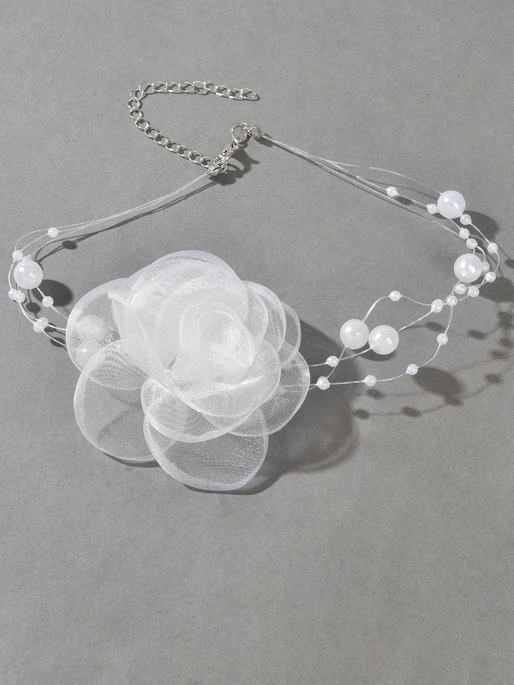 Romantic Jewellery Multi-layer Pearl Chain White Flower Choker Floral