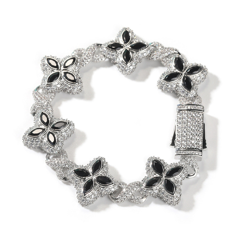 Hip-hop zircon colored infinite four-leaf clover necklace