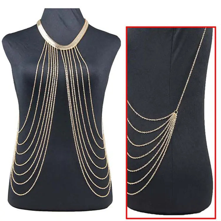 Metallic Serpent Chain Body Chain with Tassels