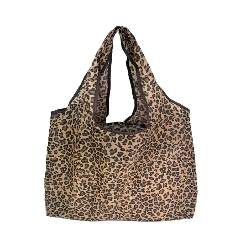 Large Capacity Leopard Print Hand Shopping Bag Women's Daily Folding