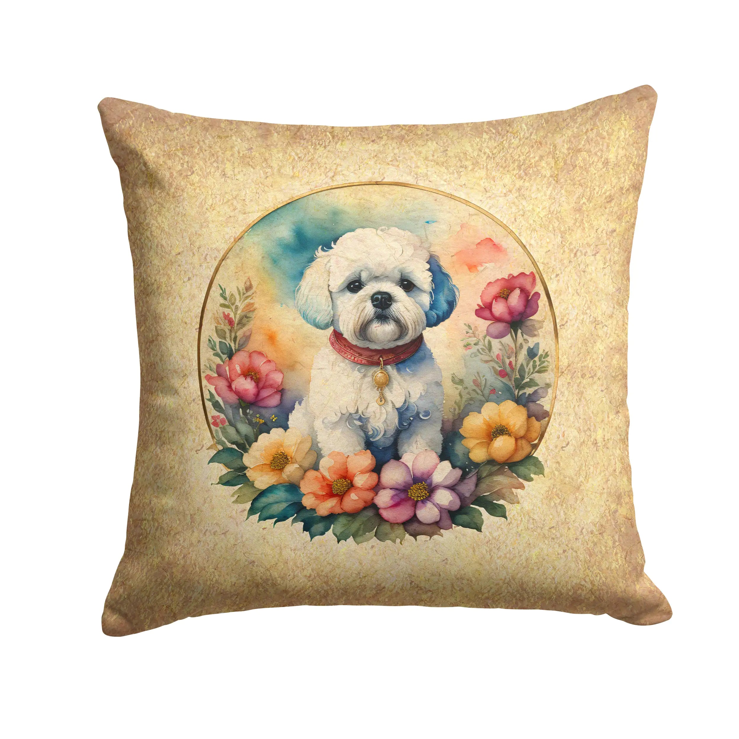Bichon Frise and Flowers Throw Pillow