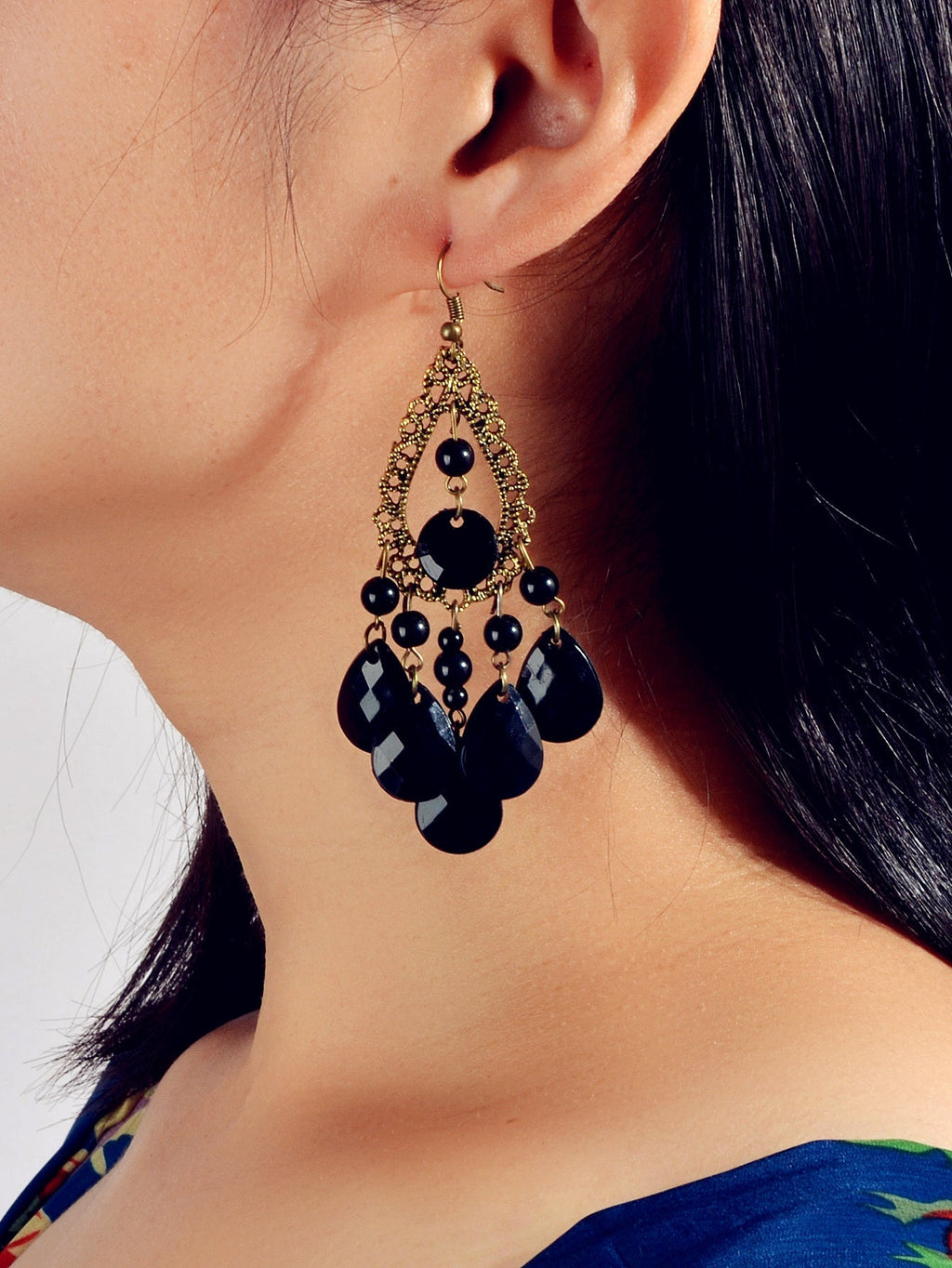 Bohemian Retro Jewellery Black Water Drop Beads Antique Gold