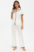 Printed Nightsuit Set For Women, White (Size-L)