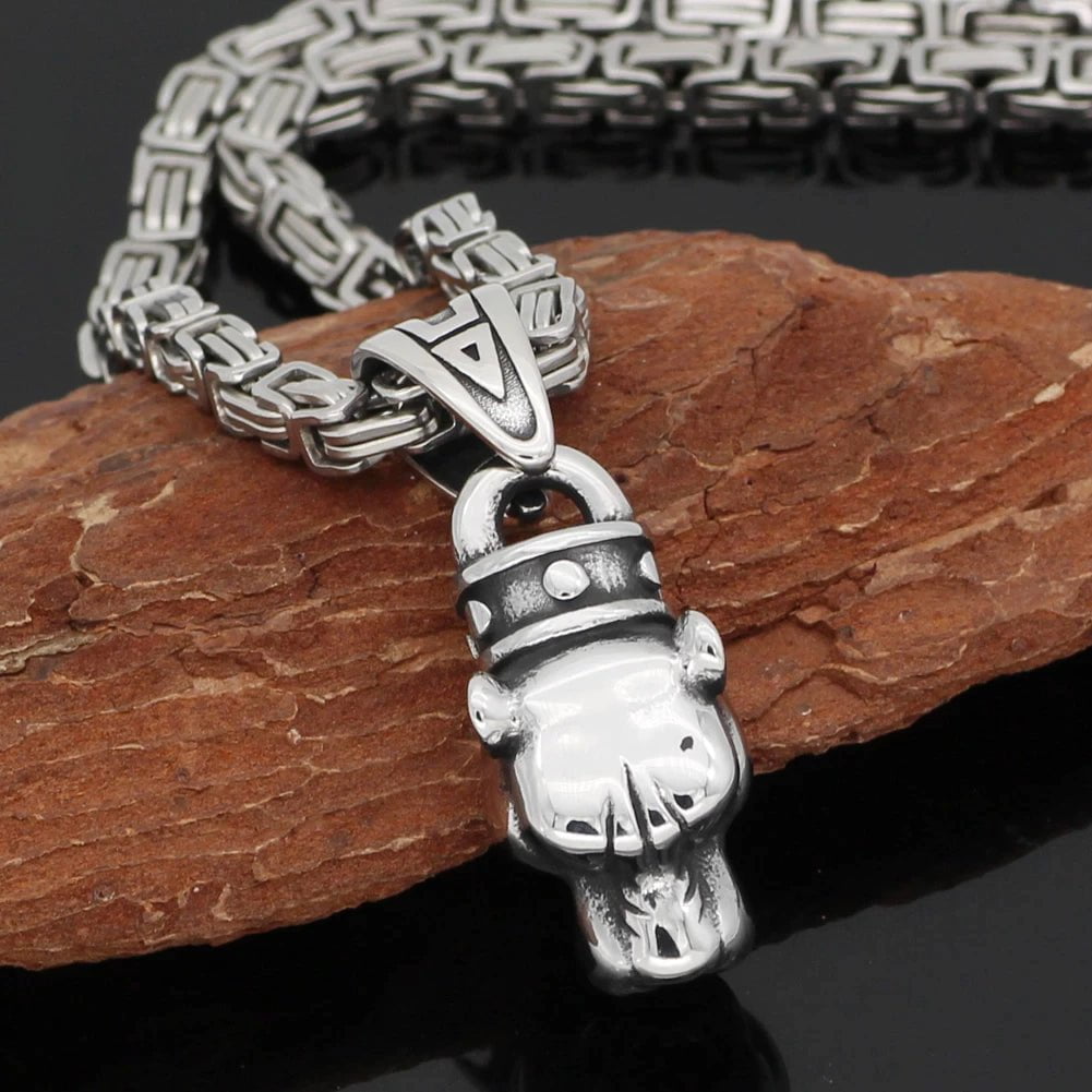 Vikings Fenrir Head Stainless Steel Pendant Necklace