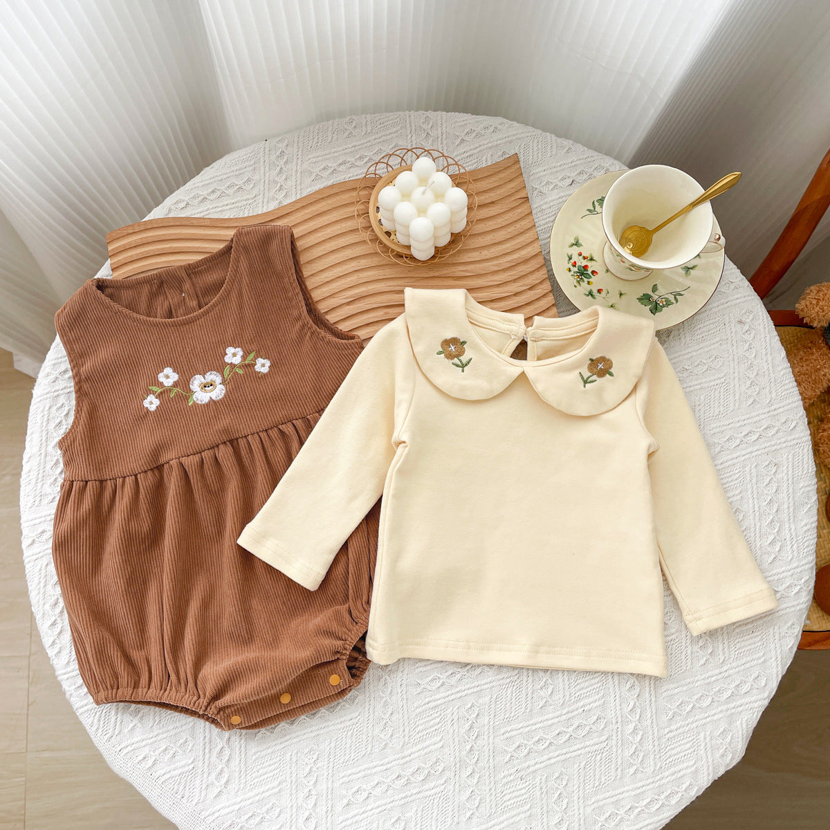 Spring and Autumn Baby Kids Girls Flowers Embroidered Pattern Long